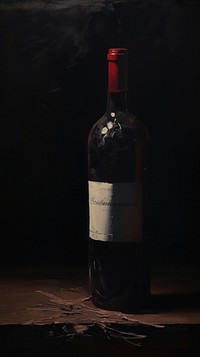 Acrylic paint of wine bottle drink refreshment container.
