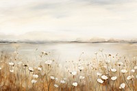 Flower field pier watercolor background painting backgrounds landscape.
