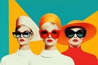 Retro collage of women campaign sunglasses adult fun.