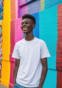 African teen men standing smiling portrait sleeve smile.