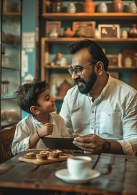 Indian dad spend time with son adult child men.