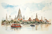 Thailand Bangkok city sketch landscape painting.