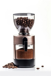 Modern coffee grinder white background coffeemaker technology.