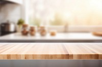 Empty wood table top and blur bokeh backgrounds kitchen countertop.