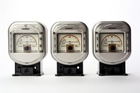 Kilowatt hour electric meters gauge white background technology.