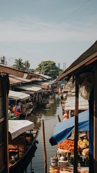 Thai floating market architecture outdoors building.