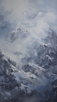 Acrylic paint of snowy mountain forest outdoors nature ice.