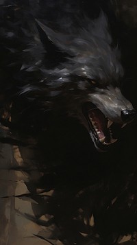 Acrylic paint of wolf face animal mammal darkness.