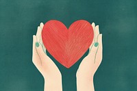 Cute heart holding green hand.