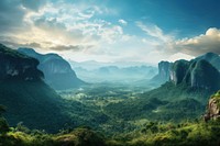 Illustration of Thailand mountains landscape panoramic outdoors.