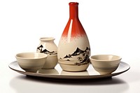 Japan sake set porcelain pottery plate.