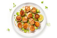 Scallops with Brussels Sprouts fruit plate food.