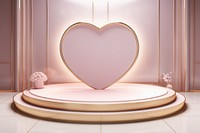 Product podium with heart shape architecture illuminated decoration.