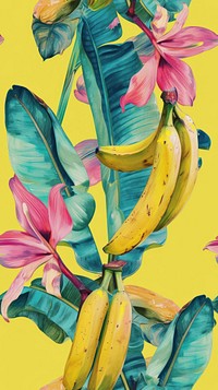 Realistic vintage drawing of banana backgrounds flower yellow.