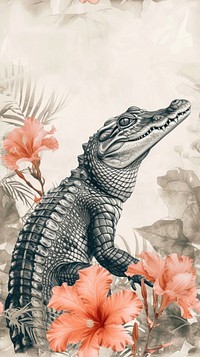 Realistic vintage drawing of crocodile reptile animal sketch.