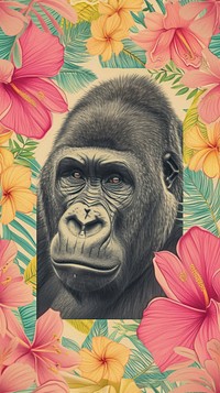 Realistic vintage drawing of gorilla wildlife monkey mammal.