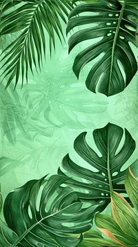 Realistic vintage drawing of palm leaves green backgrounds outdoors.