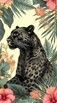 Realistic vintage drawing of panther wildlife leopard animal.