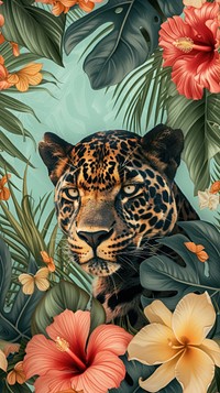 Realistic vintage drawing of panther flower wildlife outdoors.