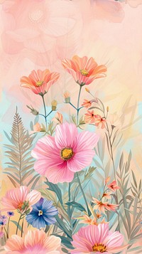 Realistic vintage drawing of spring flowers backgrounds painting pattern.