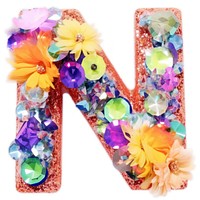 Glitter letter N alphabet flower number.