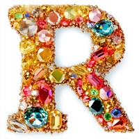 Glitter letter R gemstone jewelry number.