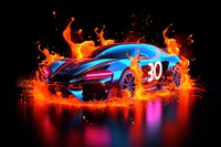 Sports car vehicle glowing fire.