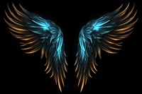 Render of glowing Wings pattern angel black background.