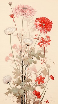 Traditional japanese wood block print illustration of dried flowers pattern plant art.