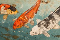 Top view koi fishes in the pond animal carp representation.