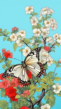 Butterfly flower branch animal.