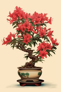 An isolated azalea bonzai pot bonsai flower plant.