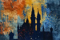 Firework Above Germany Castle backgrounds painting old.