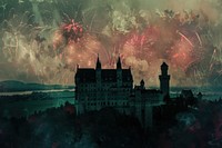 Firework Above Germany Castle castle architecture celebration.