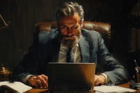 A business woman laptop beard computer.