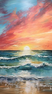 Sunset on the beach painting outdoors horizon.