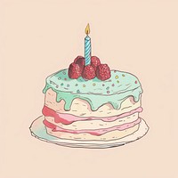 Draw freehand style birthday cake raspberry dessert cream.