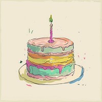 Draw freehand style birthday cake dessert candle icing.