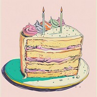 Draw freehand style birthday cake dessert icing food.