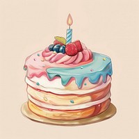 Draw freehand style birthday cake dessert berry cream.