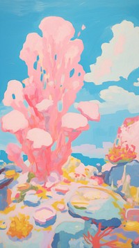 Pink coral reef painting art abstract.