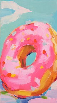 Pink donut painting bagel food.