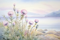 Painting of Thistle border landscape outdoors thistle.