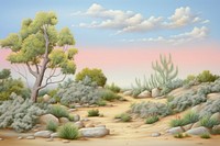 Painting of Bush border wilderness landscape outdoors.