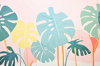 Painting of colorful Monstera border backgrounds plant leaf.