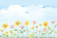 Painting of cute sunflower border backgrounds outdoors nature.