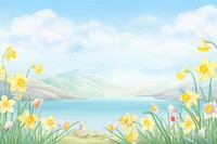PNG Painting of daffodil spring border landscape outdoors nature.