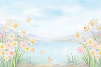 PNG Painting of daffodil spring border backgrounds outdoors nature.