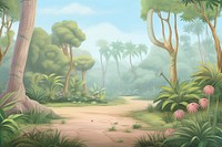 Painting of jungle border backgrounds vegetation landscape.