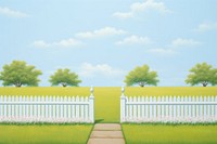 Painting of kentucky bluegrass border outdoors nature fence.
